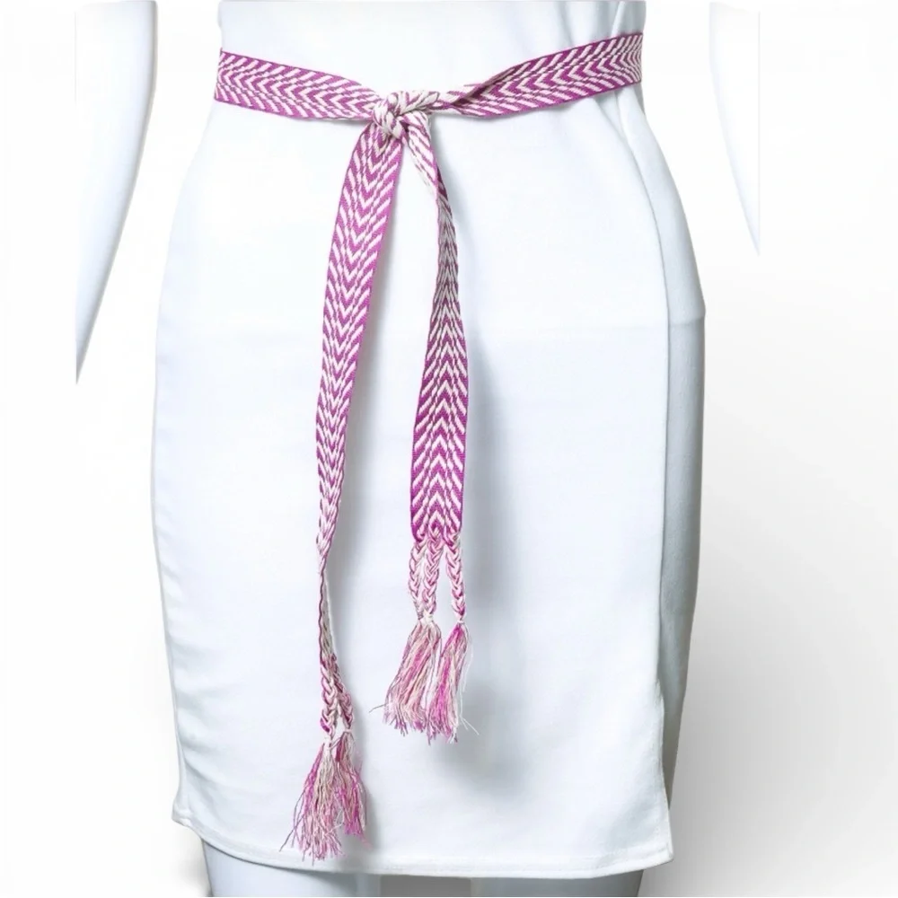 Pink Chevron Tassel Boho Long Belt